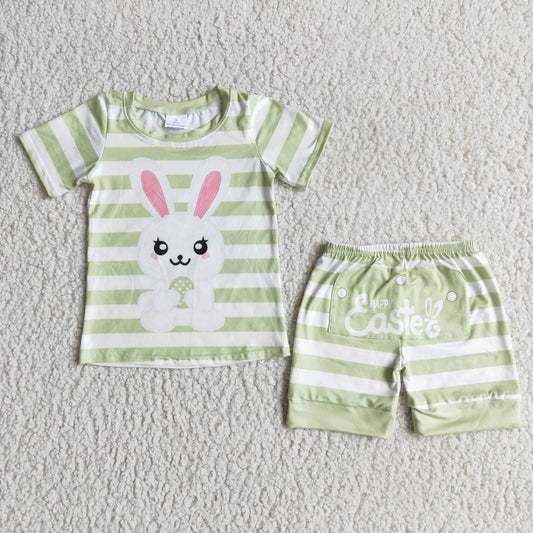 2.2 E5-12 RTS No Moq Clearance Girls Easter green stripe shorts sets