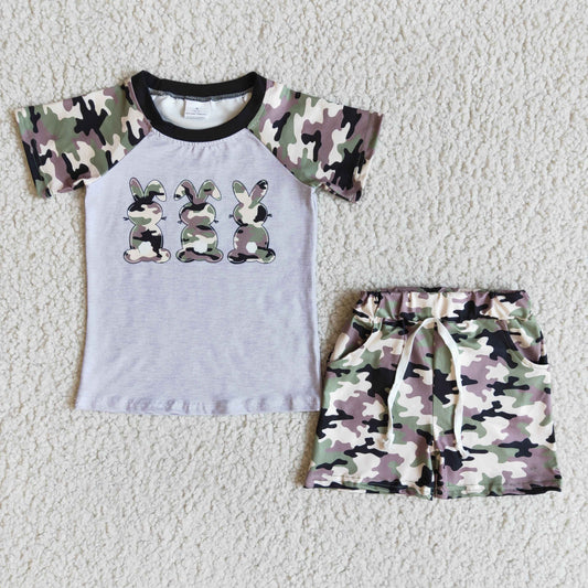 2.2 E5-14 RTS No Moq Clearance Boys Easter bunny camo shorts sets