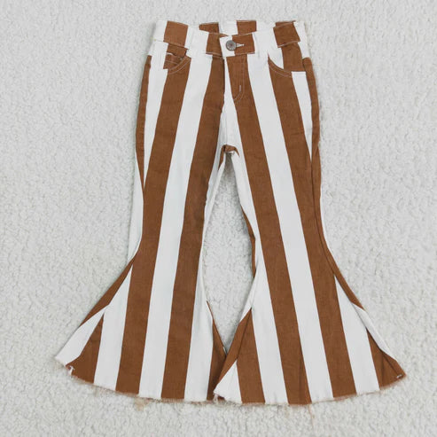 9.27 RTS Sibling Baby Girls Colorful Stripes Bell Bottom Denim Jeans Pants