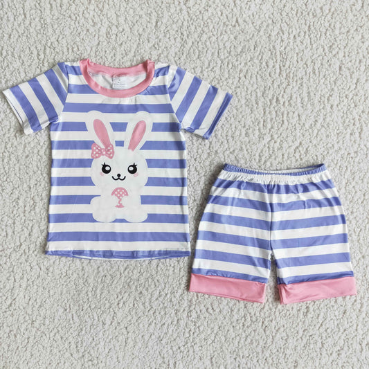 2.2 E7-17 RTS No Moq Clearance Easter girls pink stripe shorts sets