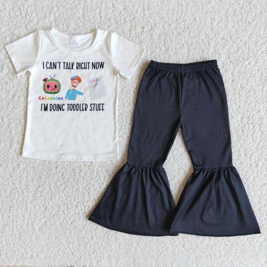 E9-14 toddler boutique clothes set short sleeve top with pants set