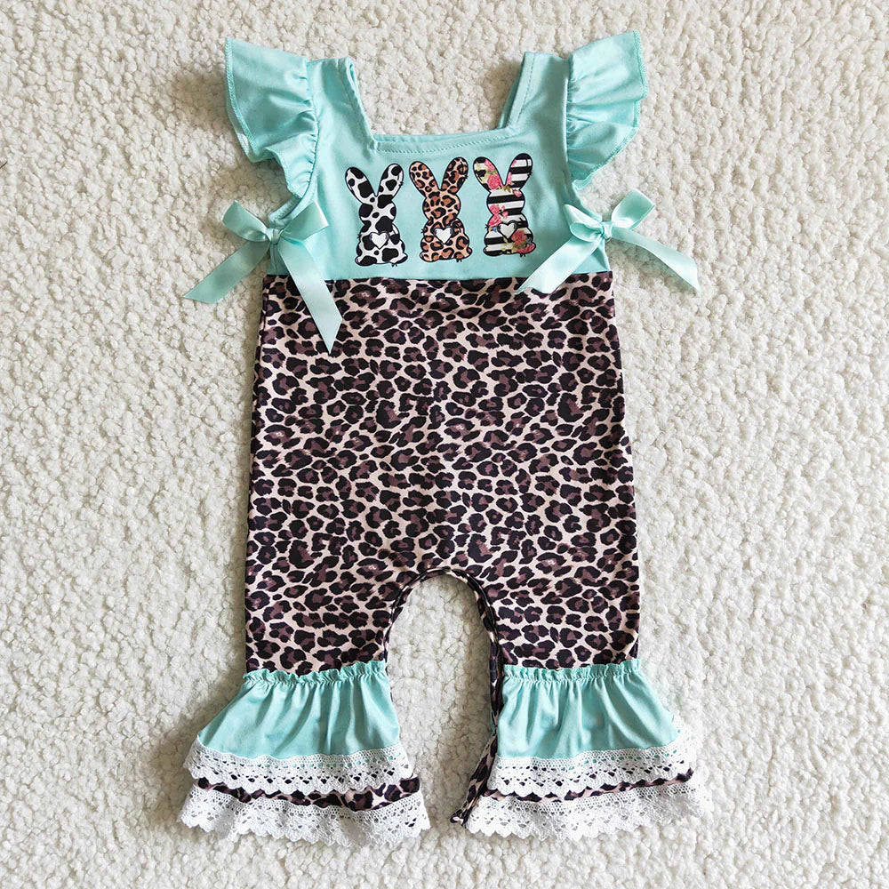 12.26 RTS Sibling Baby Girls Easter Three Bunny Ruffle Rompers Dresses