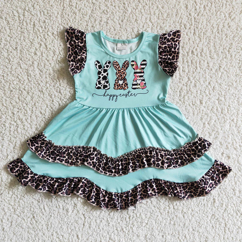 12.26 RTS Sibling Baby Girls Easter Three Bunny Ruffle Rompers Dresses