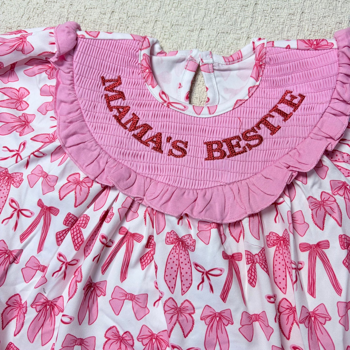 0514 RTS Sibling mama's bestie smock short sleeves heart baby girl romper