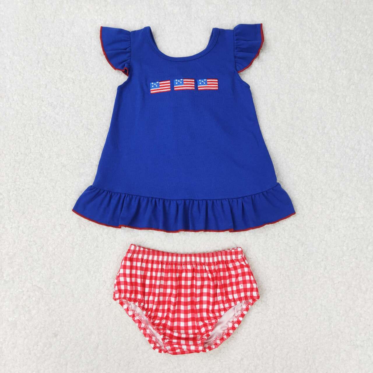 GBO0311 July 4Th Kids Girls summer clothes short sleeve top with  bummies set