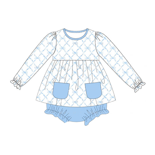 No moq GBO0408 Pre-order Size 0-3m to 3t baby girls clothes long sleeve top with briefs kids summer set