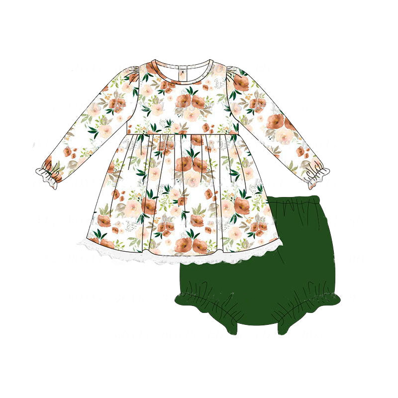 No moq GBO0425 Pre-order Size 0-3m to 3t baby girls clothes long sleeve top with briefs kids summer set