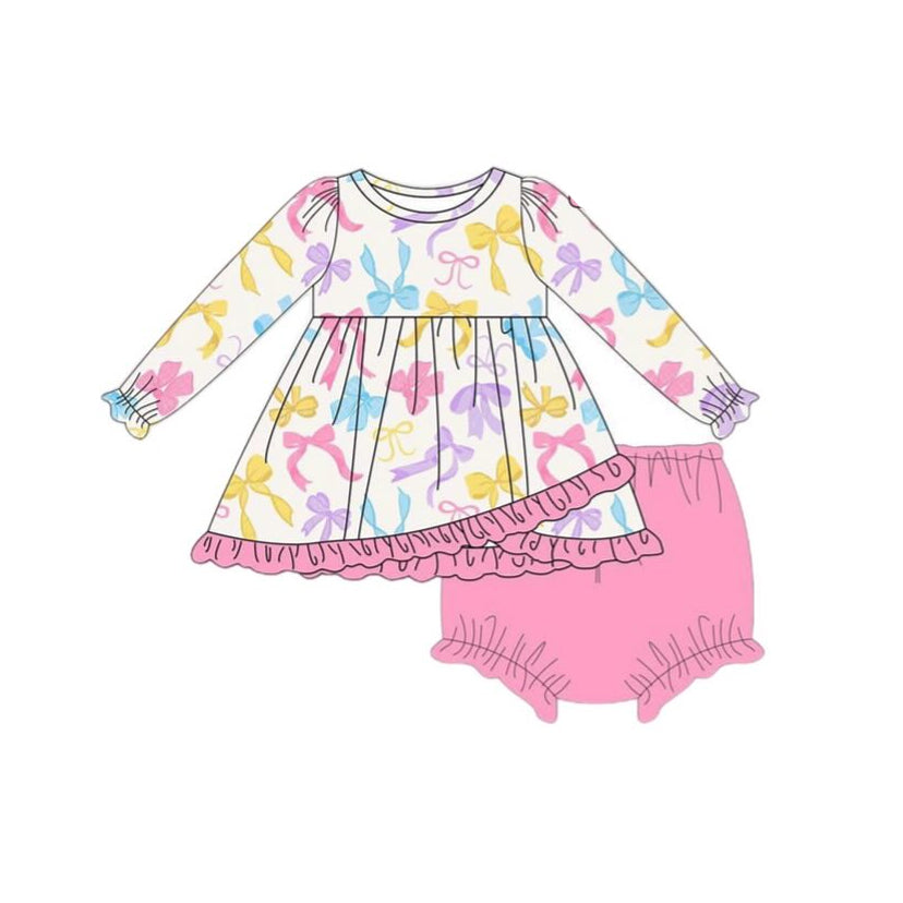 No moq GBO0428 Pre-order Size 0-3m to 3t baby girls clothes long sleeve top with briefs kids summer set