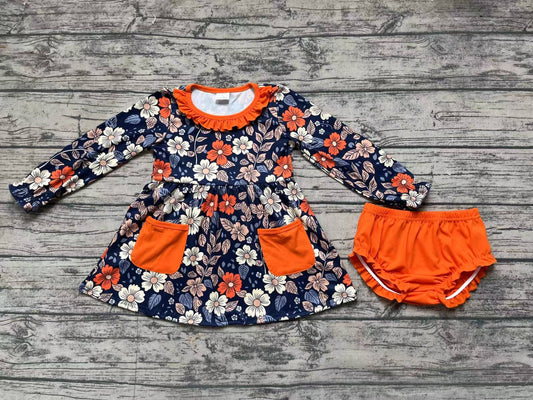 No moq GBO0430 Pre-order Size 0-3m to 3t baby girls clothes long sleeve top with briefs kids summer set