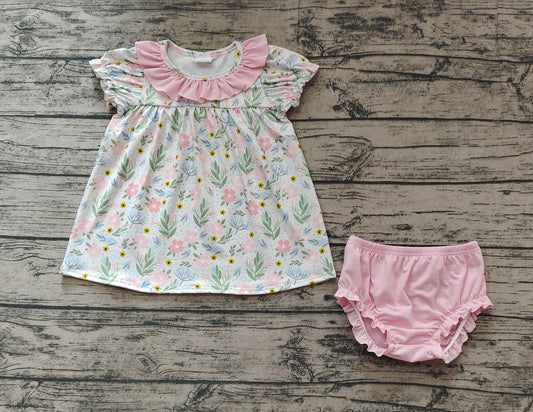 GBO0449Ruffle pink floral tunic bummies baby girls clothes