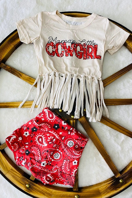 GBO0451 Baby Girls Western Mama's Little Cowgirl Fringe Top Bummies Clothes Sets Preorder