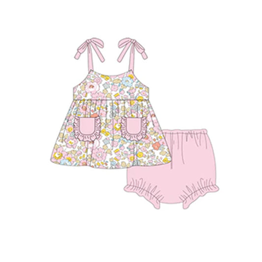 GBO0452 Baby girl clothes floral suspender briefs suit