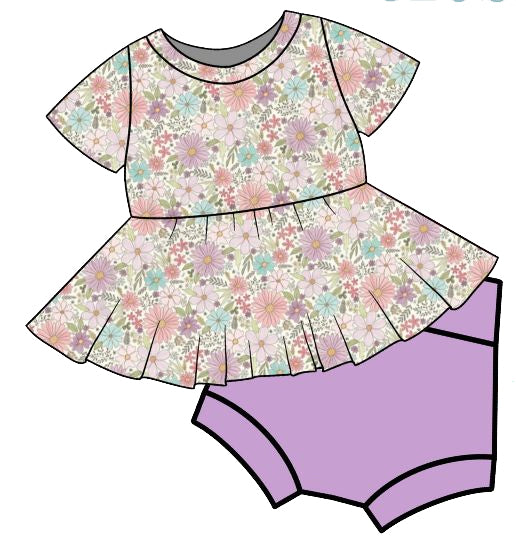 GBO0468Short-Sleeve Floral Peplum Purple Bummies in Girls’ Wardrobe