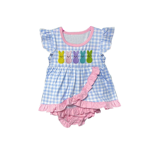 9.23 GBO0481 Pre order No Moq Baby Girls Flutter sleeves plaid bunny tunic bummies Easter set