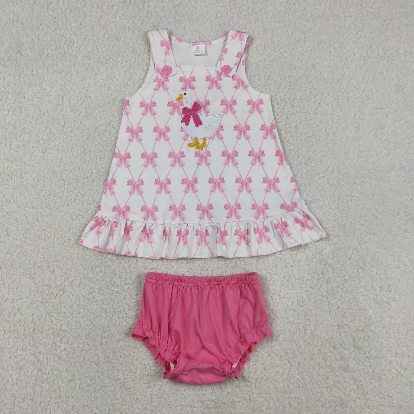 RTS Sibling Lavender floral and pink bow goose top bummies baby girls set