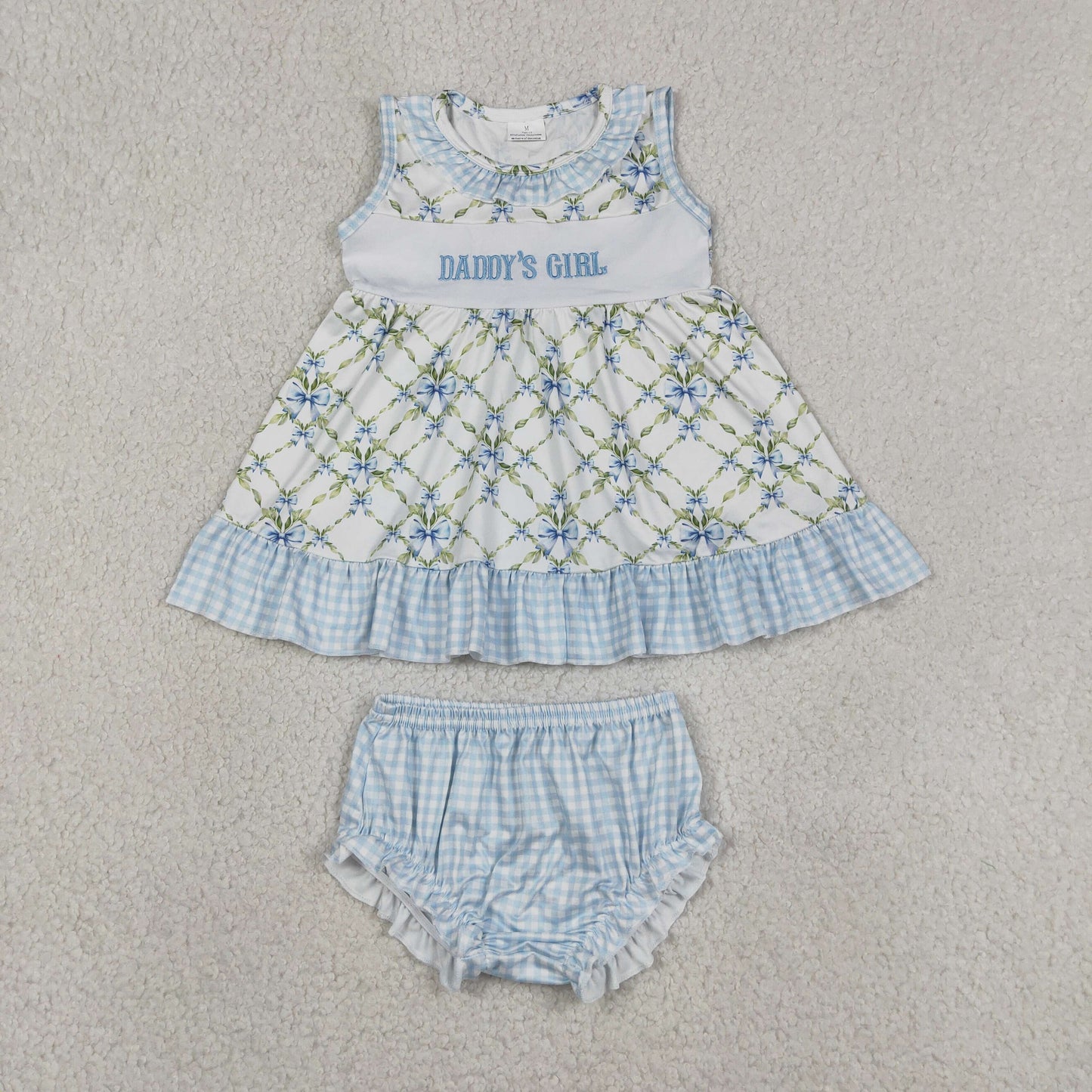 GBO0512 RTS NO MOQ （In stock）Sleeveless daddy's girl bow tunic bummies girls outfits