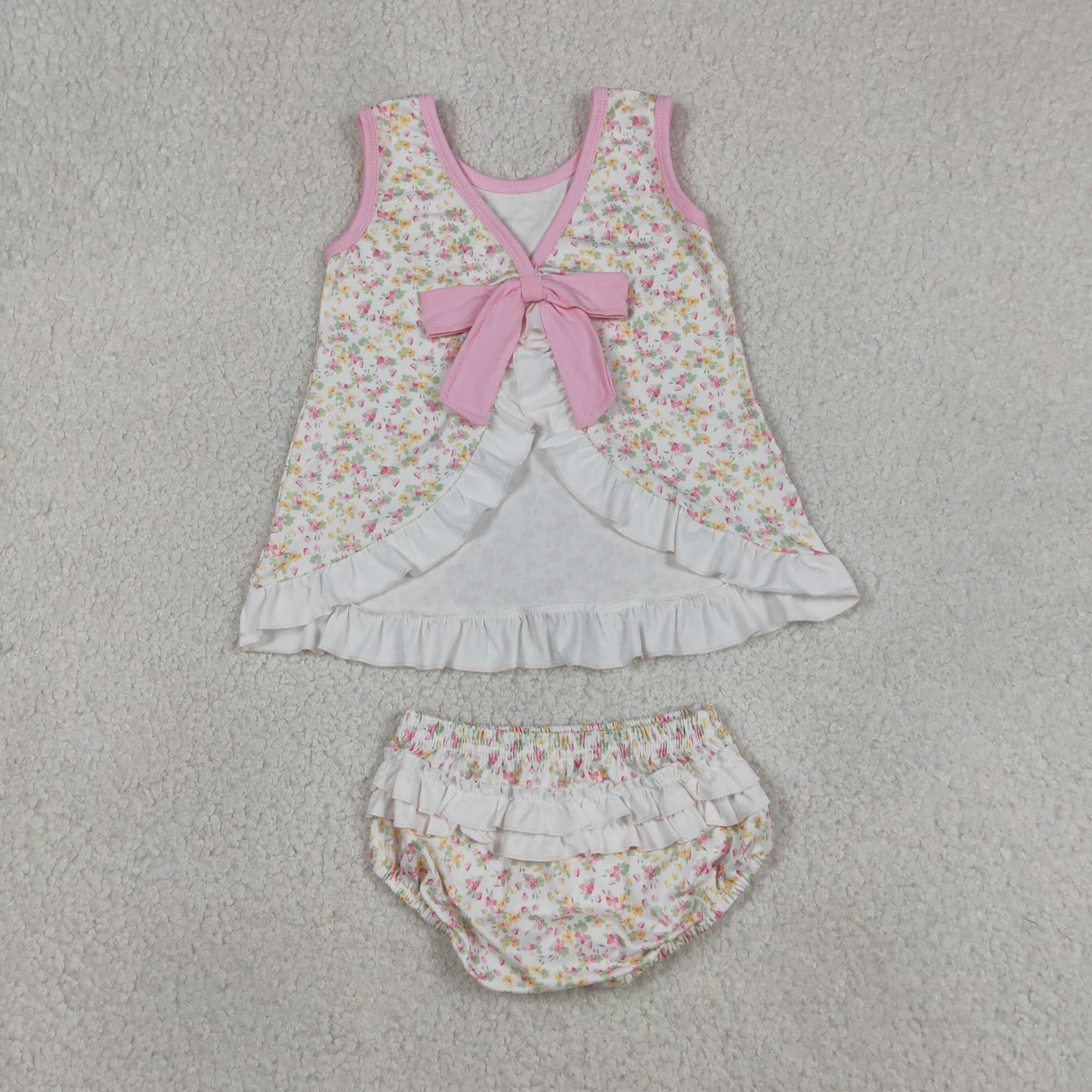 GBO0518 RTS NO MOQ （In stock）Sleeveless floral ruffle top bummies baby girls summer set