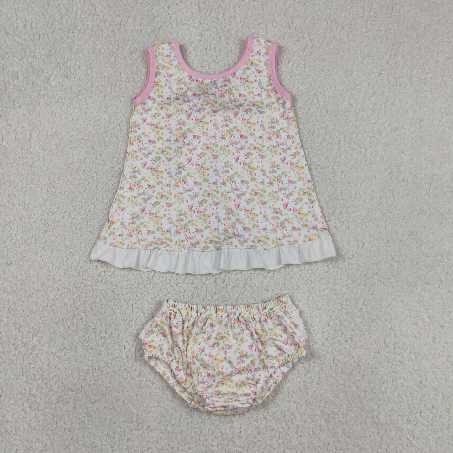 GBO0518 RTS NO MOQ （In stock）Sleeveless floral ruffle top bummies baby girls summer set