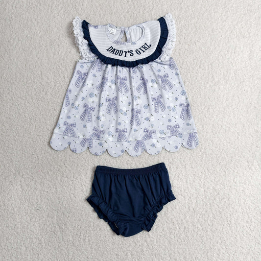 GBO0519RTS NO MOQ （In stock）Smocked Daddy's Girl Flowers Bows Tunic Bummies Clothes Sets
