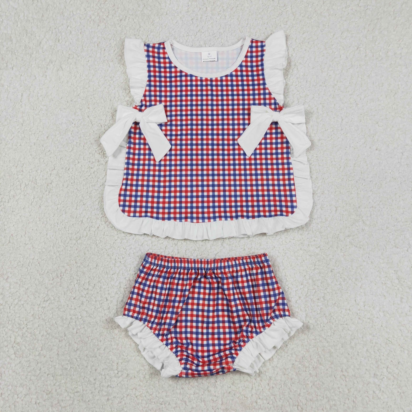 RTS Sibling  plaid baby girls 4th of july bummies set
