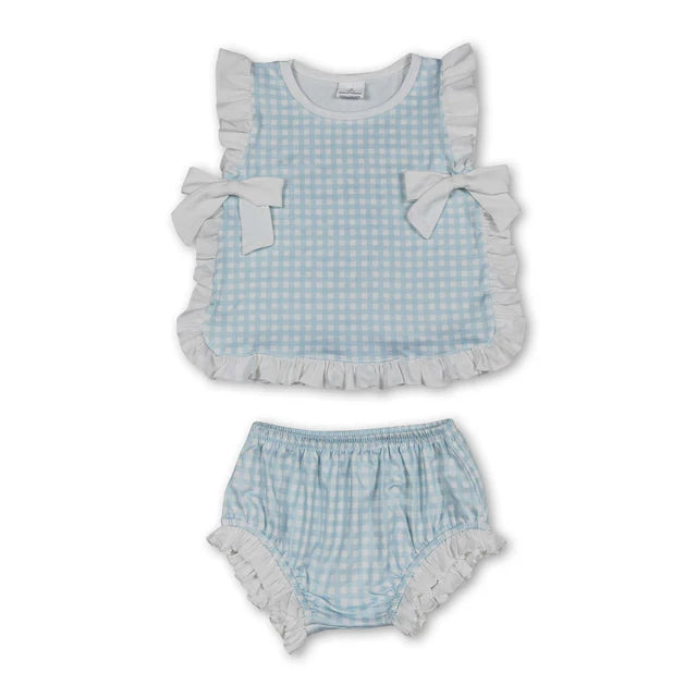 RTS Sibling Baby Boys Girls Bows Checkered Tunic Bummies Clothes Sets