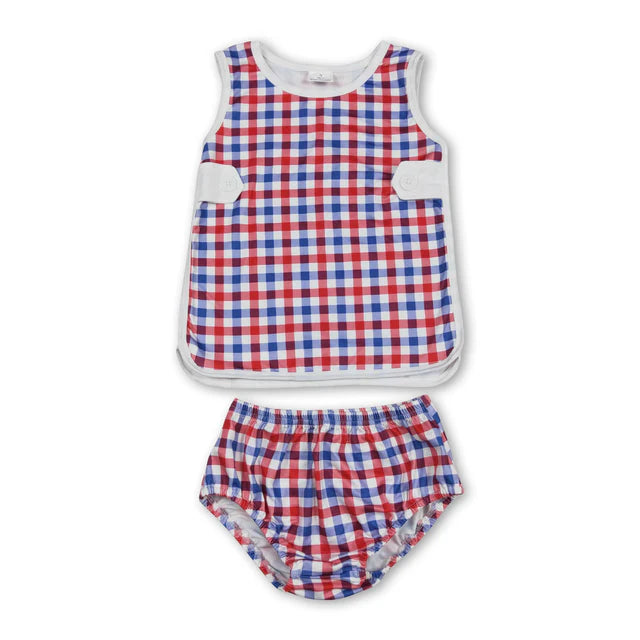 RTS Sibling Baby Boys Girls Bows Checkered Tunic Bummies Clothes Sets
