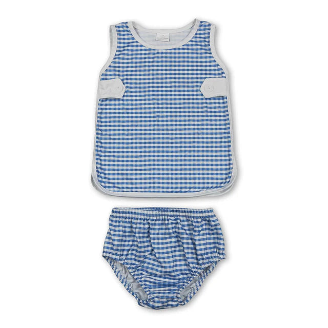 RTS Sibling Baby Boys Girls Bows Checkered Tunic Bummies Clothes Sets