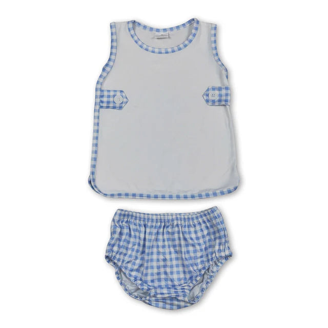 RTS Sibling Baby Boys Girls Bows Checkered Tunic Bummies Clothes Sets