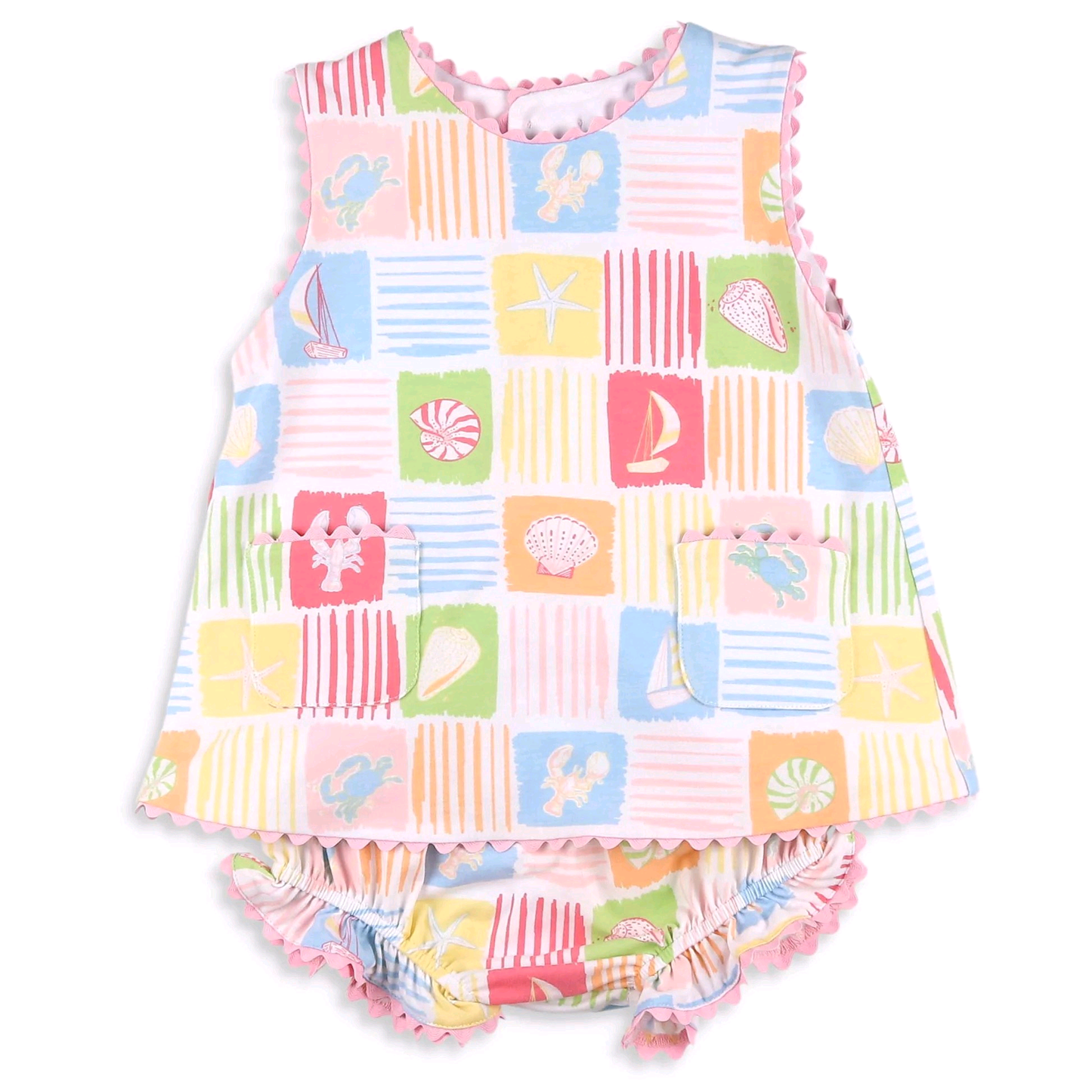 4.29 GBO0537 Pre Order No moq Baby Girls Summer Colorful Checked Beach Tunic Bummies Outfit