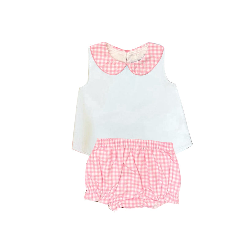5.15 Pre order No Moq Baby Girls Checked Sleeveless Two Piece Tunic Bummies Set