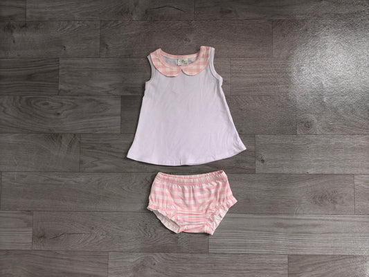 6.29 GBO0538 （GT1706+SS0939）Sample No Moq Baby Girls Light Pink Checked Tunic Bummies Clothes Sets