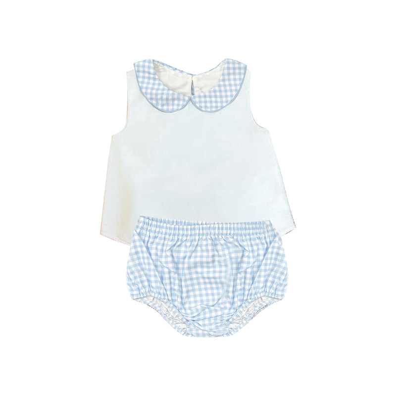 5.15 Pre order No Moq Baby Girls Checked Sleeveless Two Piece Tunic Bummies Set