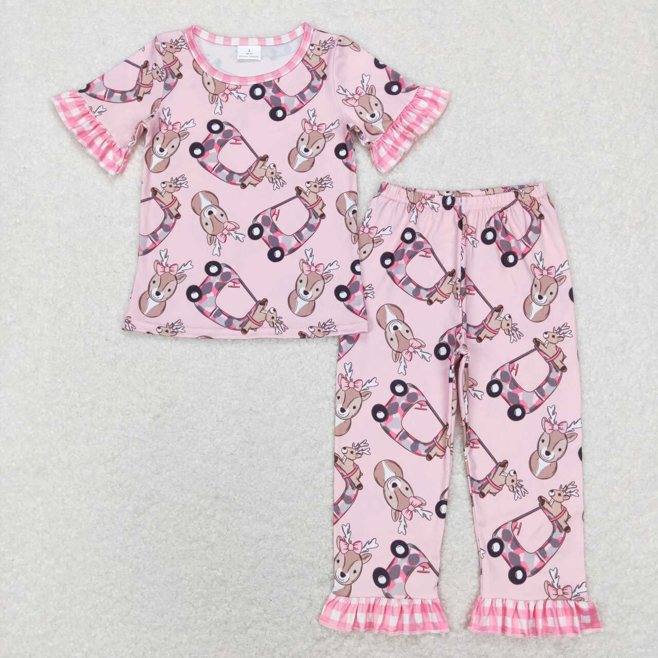 GSPO1100 Deer camouflage car pink and white plaid lace pink short-sleeved trousers outfits