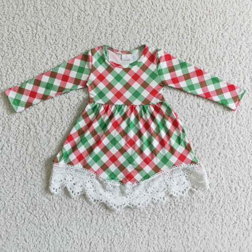 10.29 RST Sibling Baby Girls Long Sleeve Checked Christmas Ruffle Knee Length Dresses