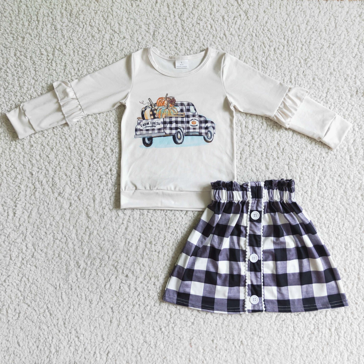 9.23 GLD0070 Baby Girls Skirt Sets Baby girls fall pumpkin plaid skirts sets