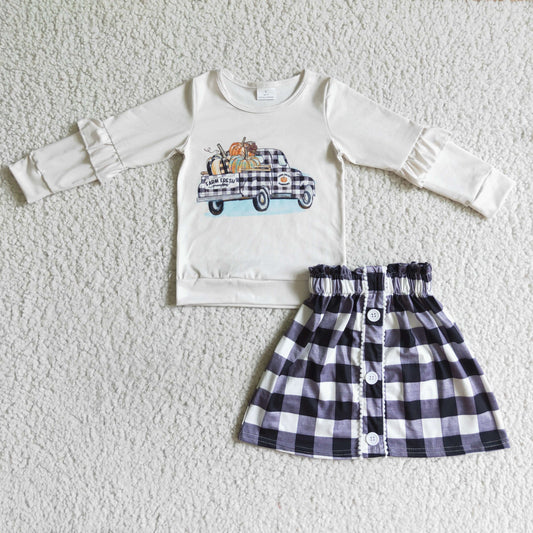 9.23 GLD0070 Baby Girls Skirt Sets Baby girls fall pumpkin plaid skirts sets