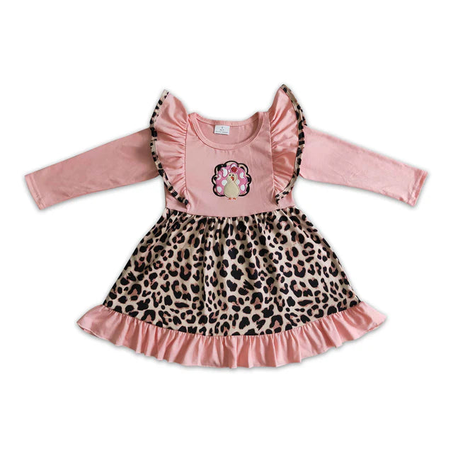 RTS Sibling milk silk Baby Girls Pink Fall Turkey Print Thanksgiving Tunic Top Ruffle Pants Two Piece Clothes Sets Dress Rompers