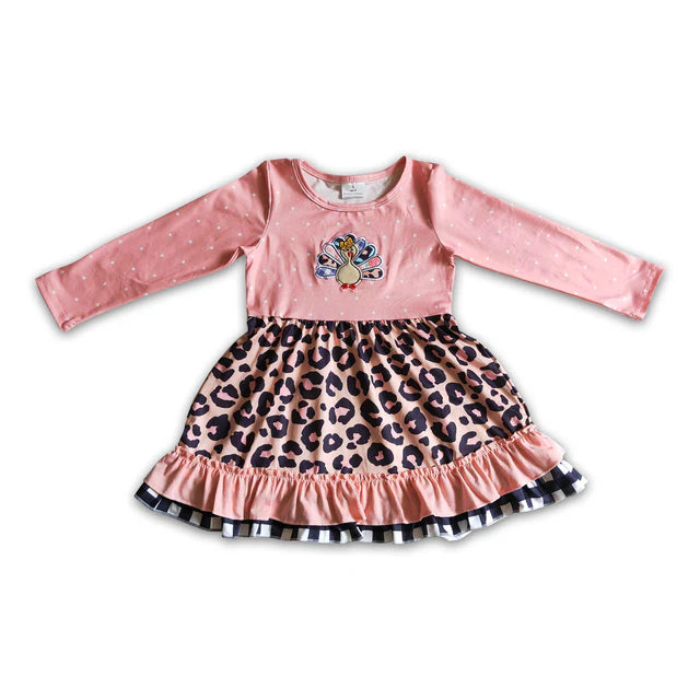 RTS Sibling milk silk Baby Girls Pink Fall Turkey Print Thanksgiving Tunic Top Ruffle Pants Two Piece Clothes Sets Dress Rompers