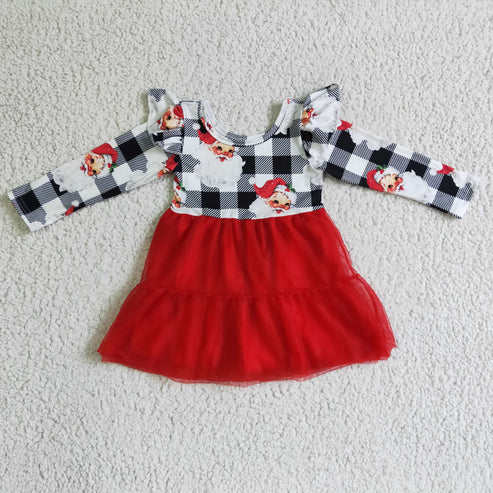 10.30 RST Sibling Baby Girls Santa Candy Cane Plaid Christmas Ruffle Knee Length Dresses