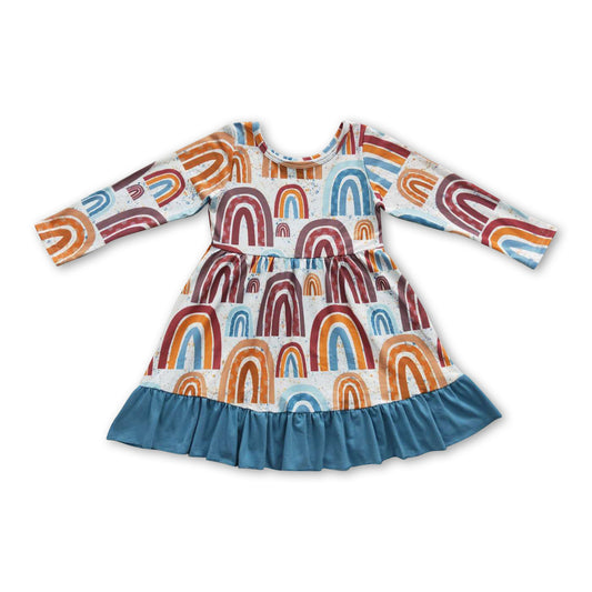 GLD0205  Baby Girls Rainbow Ruffle Knee Length Dresses