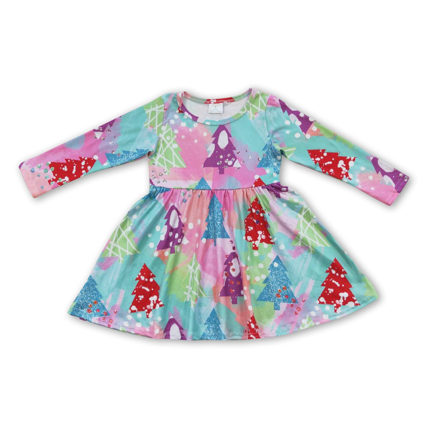 11.15 GLD0241 RTS No Moq Promotion Baby Girls Colorful Christmas Tree Knee Length Dresses