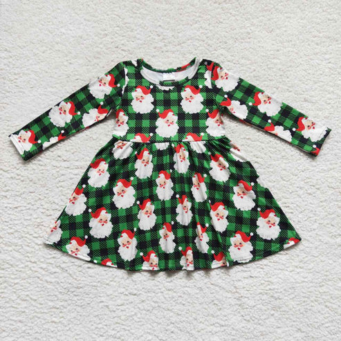 10.30 RST Sibling Baby Girls Santa Candy Cane Plaid Christmas Ruffle Knee Length Dresses