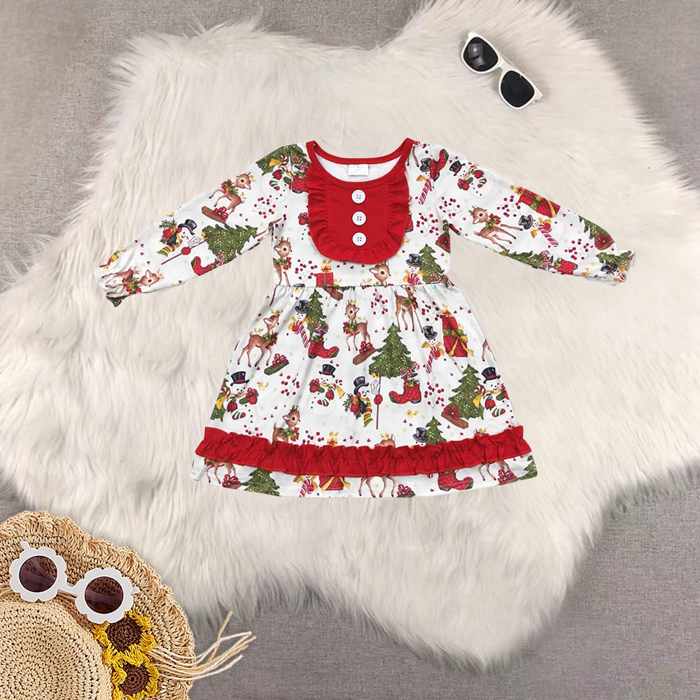 8.21 RTS Sibling Deer snowman Christmas tree kids boy pajamas dress