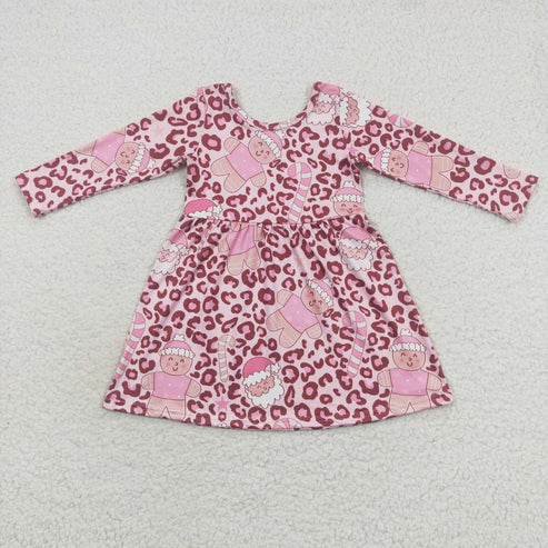 9.19 RTS Sibling Baby Girls Leopard Santa Shirts Bell Bottom Pants Christmas Clothes Sets Knee Length Dresses