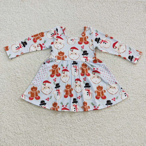 11.1 RST Sibling Baby Girls Santa Gingerbread Candy Cane Pockets Christmas Knee Length Dresses