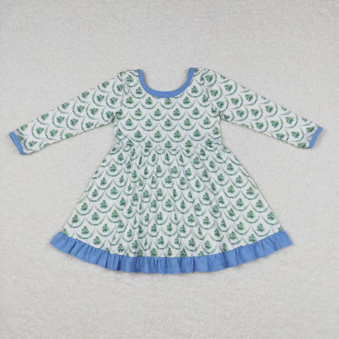 10.30 RST Sibling Baby Girls Bows Trees Plaid Christmas Ruffle Knee Length Dresses