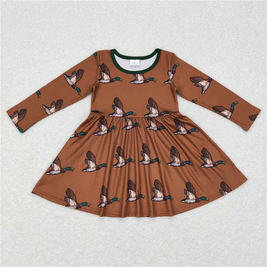 RTS Brown duck long sleeves girls hunting twirl dress