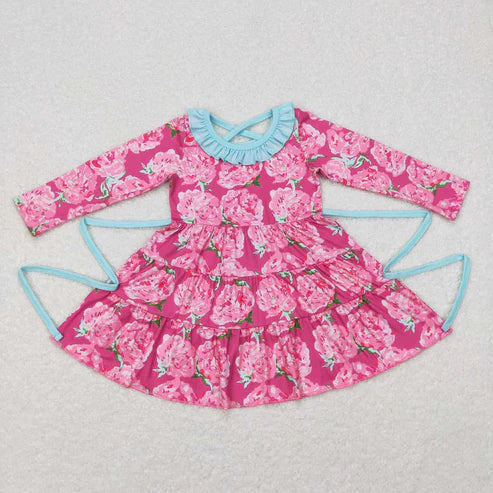 11.1 RST Sibling Baby Girls Bows Flowers Pockets Ruffle Knee Length Dresses With Belt