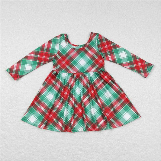 RTS  Green red plaid long sleeves girls Christmas dress