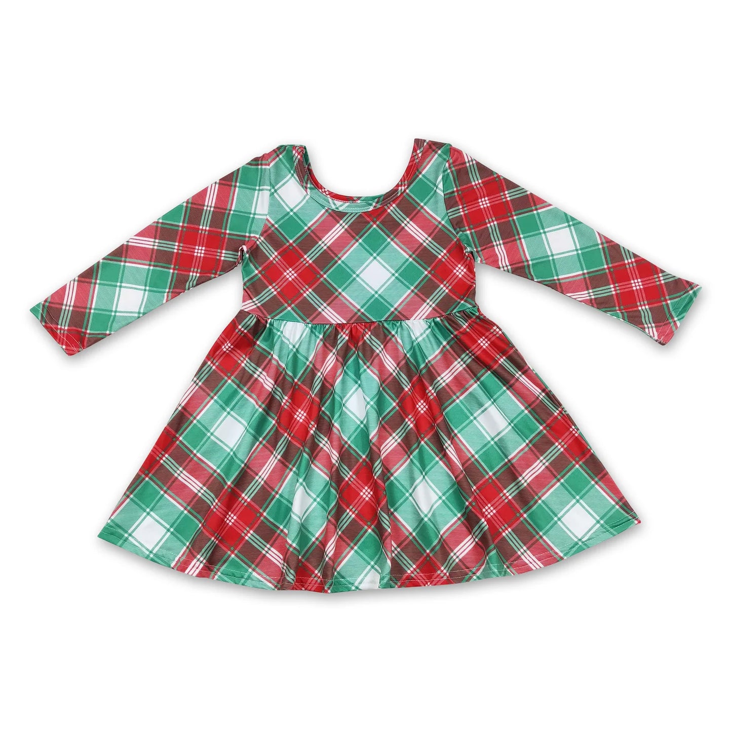 10.13 RTS Sibling Baby Girls Green Red Checked Christmas Knee Length Dresses